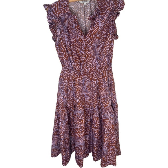 TUCKER NYC Purple Brown Animal Print Cotton Midi Dress Size Small - Picture 1 of 15